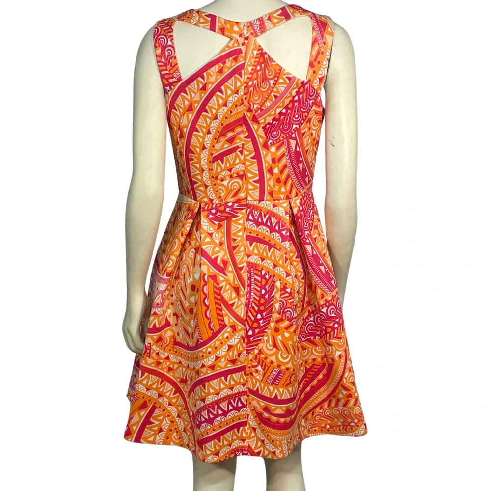 Sandra Darren Sz 8 Fit & Flare Dress Orange & Pink Paisley Scuba Knit Dopamine - Picture 3 of 11